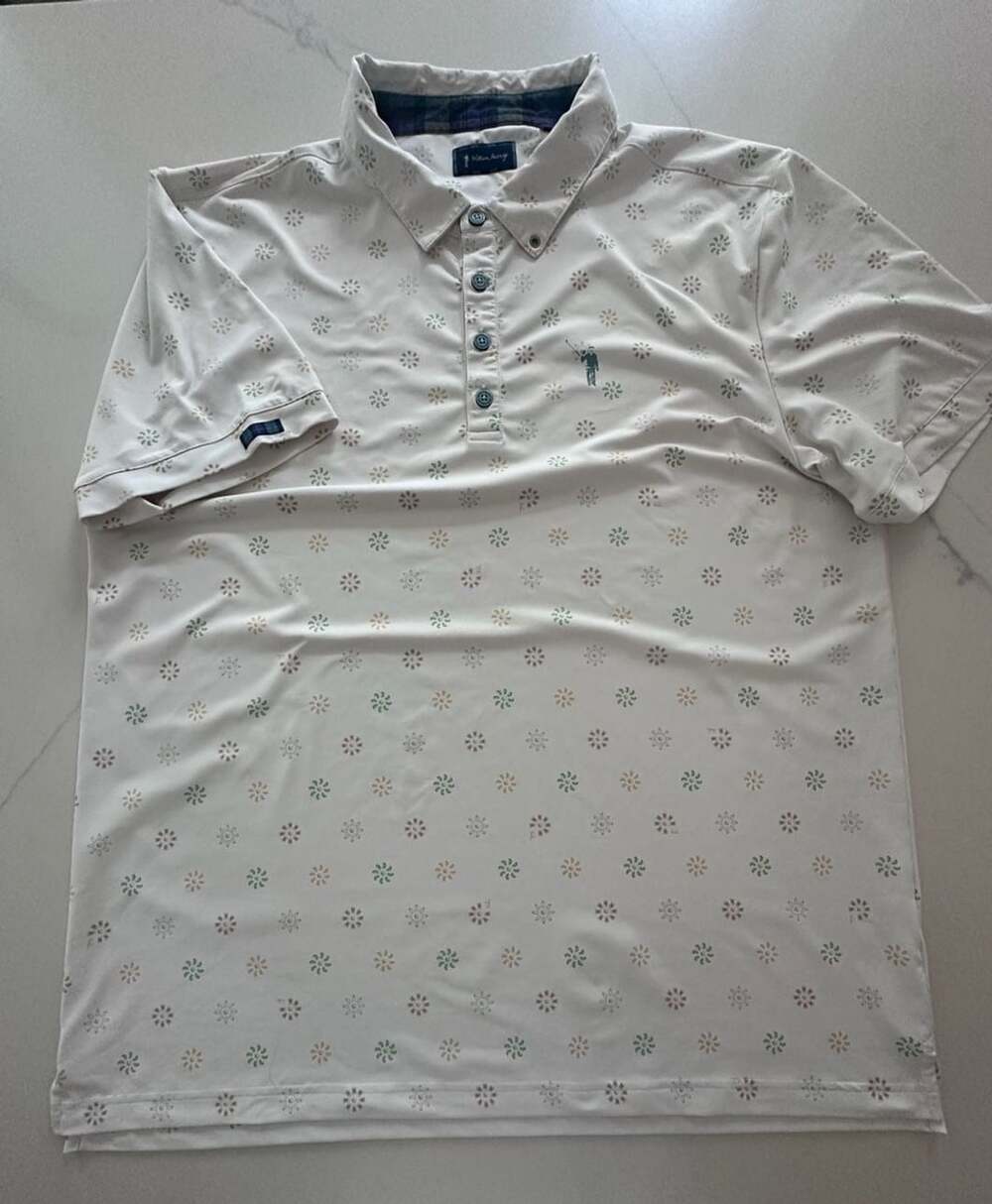 EUC William Murray XL Shot Dots Print Golf Polo Shirt White Multi Color